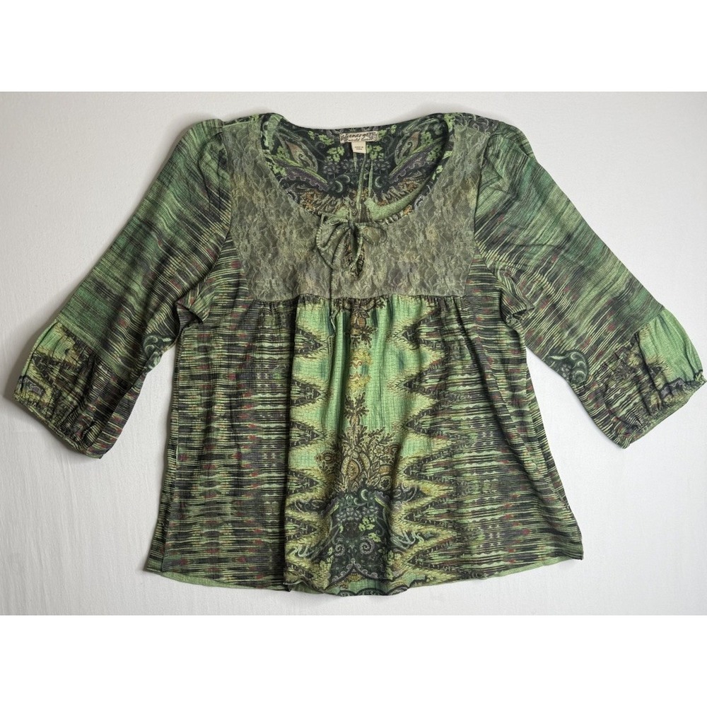 Energe World Wear Women's Green Flowy Fairy Goblin Core Blouse Petite XL
